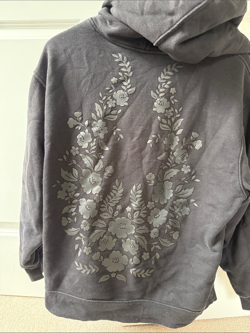 Athleta Black Floral-Print Hoodie
